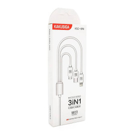 Кабель KSC-078 BAITONG charging data cable3 in 1 Micro / Iphone / Type-C, довжина 1м, White, BOX