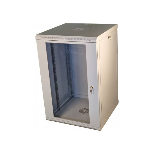 Шафа телекомунікаційна 19" VAGO 18U, настінна, двері акрил, сіра, (910х600х600)