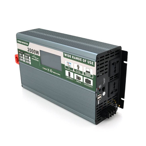 Інвертор напруги Demuda DMDPSW-2000W, 12V/220V, 2000W з правильною синусоїдою, 2 універсальні розетки, 2 USB, Rj 45, клемні дроти, Q4