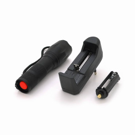 Ліхтар ручний Watton WT-023, 1LED Cree T6, 3W, 5 режимів, ZOOM, 18650/2800mah (перехідник 3*AAA), Black, IP44, СЗУ, 130х33х28мм, BOX