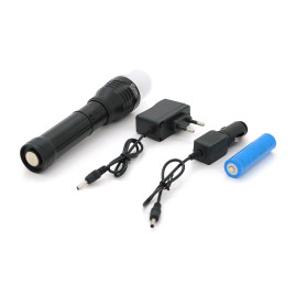 Ліхтар ручний Watton WT-282, 1LED CREE Q5, 3W, 2 режими, ZOOM,18650 /ААА/1300mah, Black, IP40, СЗУ+АЗУ, 190х45х30мм, BOX