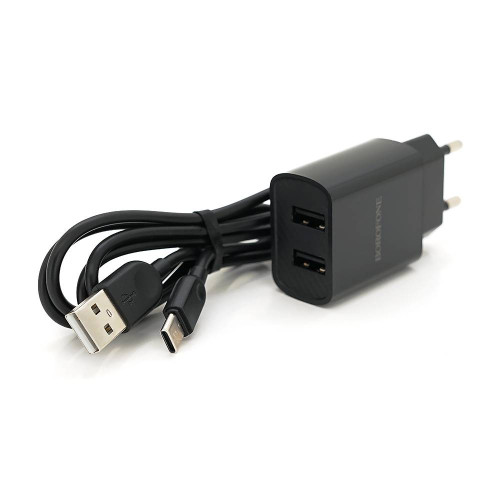 Набір BOROFONE BA53A СЗУ 2xUSB+ кабель Type-C, 2.1A, 1м, Black, Blister-box