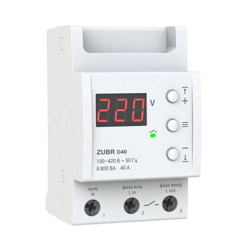 Захисне реле напруги однофазне D40 на DIN-рейку, 40А, 8800ВА, 120-280В, тримодульне з індикатором напруги (Червоний)