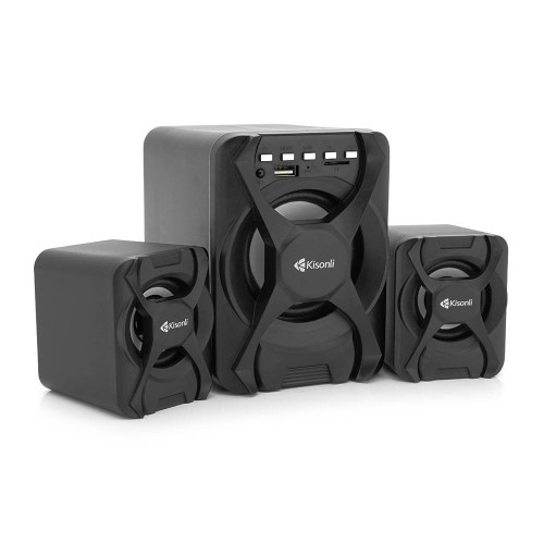 Колонки Kisonli U-2500BT, 5W+2x3W, USB/TF/BT/FM/AUX, із сабвуфером, DC: 5V, Black, BOX, Q30
