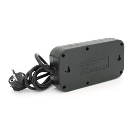 Фільтр F09U, 3 розетки EU + 4 USB + 1PD, кнопка включення з індикатором, 2 м, 3х0,75мм, 2500W, Black, Box
