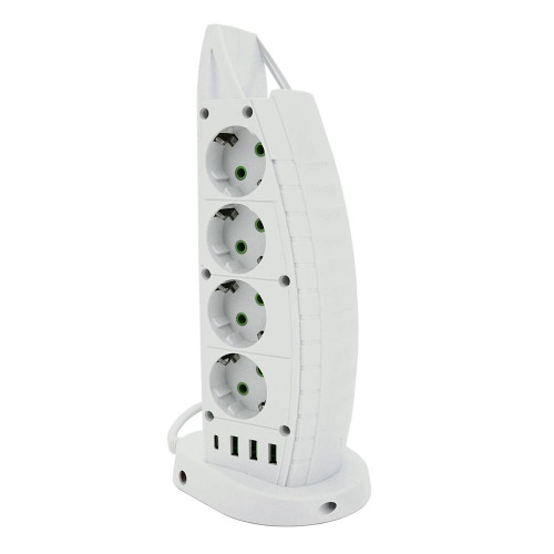Мережевий фільтр F14, 8 розеток EU+3 USB+Type-C, кнопка включення з індикатором, 2 м, 3х0,75мм, 2500W, White, Box