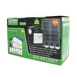 Переносний ліхтар GD-103+ Solar, 1+1 режим, 1+15Led, вбудований аккум-Powerbank 10000mAh, 2USB, 3 лампочки 3W, USB вихід, Black, Box