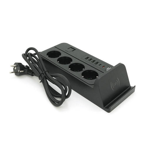 Мережевий фільтр із захистом від перенапруги G12, 4 розетки + 4 USB 3.2A + 2 Type-C + бездротова зарядка, 2 м, Black, Box