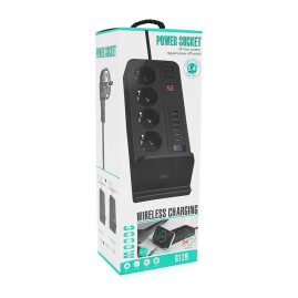 Мережевий фільтр із захистом від перенапруги G12H, 4 Socket + 4 USB 3,2А + 2 Type-C + бездротова зарядка + таймер, 2м, Black, Box