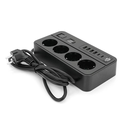 Мережевий фільтр із захистом від перенапруги G13H, 3000W, 4 Socket + 4 USB 3,2А + 2 Type-C + таймер, 2м, Black, Box