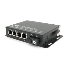 4х портовий медіаконвертор ONV-0110S-SCX-S4-A, 4*100М RJ45 + 1*SC порт (1310/1550nm, 20km)