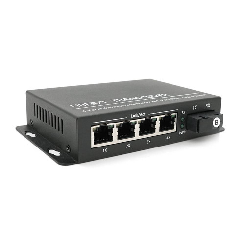 4х портовий медіаконвертор ONV-0110S-SCX-S4-B, 4*100М RJ45 + 1*SC порт (1310/1550nm, 20km)