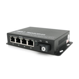 4х портовий медіаконвертор ONV-0110S-SCX-S4-B, 4*100М RJ45 + 1*SC порт (1310/1550nm, 20km)