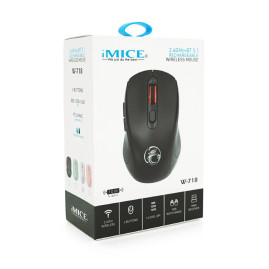 Миша бездротова iMICE W-718, 6 кнопок, 800/1200/1600 DPI, 2.4Ghz, Bluetooth, 10м, Windows XP/Vista/Win7/8/10 Mac OS X, Rechargable, White, BOX, Q100