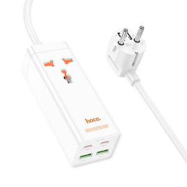 Мережевий фільтр HOCO AC10A на 1 розетку + 2 USB + 2 USB-C, 65W, кабель 1,5 м, 220В, White, Box