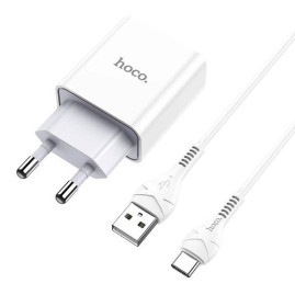 Набір СЗУ 110-240V HOCO C81A 1xUSB+ кабель Type-C, 2.1A, кабель 1м, White, Blister