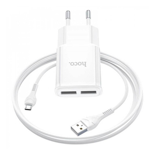 Набір СЗУ 110-240V HOCO C88A + кабель Micro, 2xUSB, 2.4A, кабель 1м, White, Box