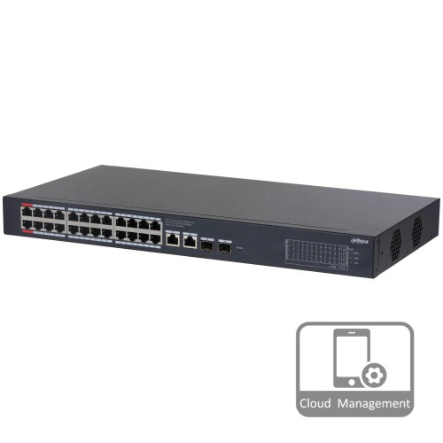 24-портовий гігабітний керований PoE комутатор DH-CS4228-24GT-240 з 24 портами POE 1000Мбіт + 2/UP-Link 1000Мбіт + 2/SFP 1000Мбіт, 440x220x44 мм