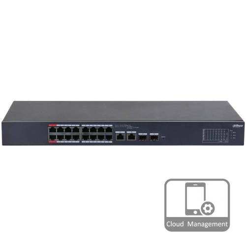 16-портовий керований PoE комутатор DH-CS4218-16ET-135 з 16 портами POE 100Мбіт + 2/UP-Link 1000Мбіт + 2/SFP 1000Мбіт, 135Вт, 440x220x44 мм