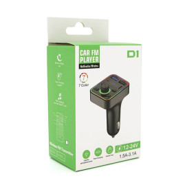 FM-модулятор D1, підсвічування 7 кольорів, 1.5-3.1A, USB, TF, 49.5х41х36