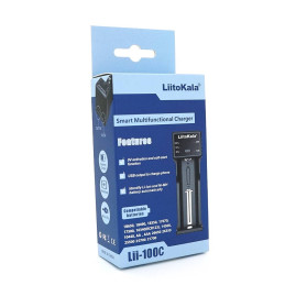 ЗУ універсальне Liitokala Lii-100C, 1 канал, LED дисплей, USB, підтримує 3.7V/3.8V Lion/3.2V Li-Fe/1.2V NIHM/21700/18650/16340/AAA/AA/SC/S