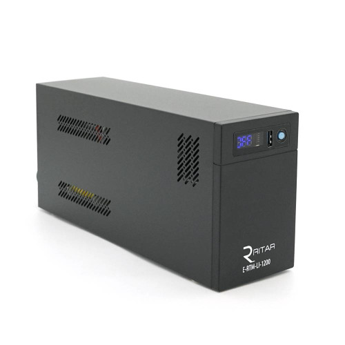 ДБЖ Ritar E-RTM-LI-1200 720 Вт (200 Вт), РК-дисплей, AVR, 3 шт., 2xSCHUKO розетка, акумулятор LiFePO4 x 25.6V154WH, металевий корпус (305*85*141) 5 кг (372*278*440)