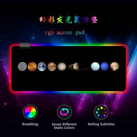 Килимок 300*800 для миші "Planets marbles" тканинний з боковою прошивкою, товщина 3 мм, RGB підсвічування, живлення USB 1,8 м, Color Box