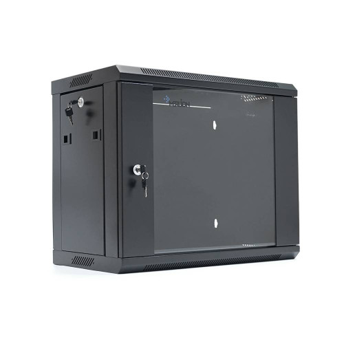 Шафа Merlion 9U, 600*350*500 (Ш*Г*В) мм загартоване скло, чорна, сталь 1,2мм, із замком (у розібраному вигляді!!!), Black