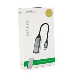 Контролер USB 2.0 to Ethernet VEGGIEG - Мережевий адаптер 10/100Mbps з проводом, RTL-8152B, Aluminum, Blister-Box