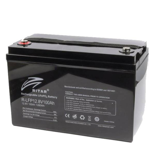 Акумуляторна батарея з bluetooth Ritar LiFePO4 12,8V 100Ah 1280Wh BMS50A@4S (330 х 172 х 214 мм), 13kg Q1