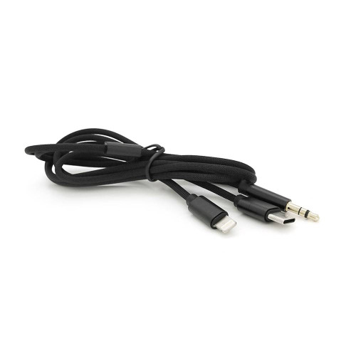 Перехідник KIN KY-233 Jack 3.5mm(M)=>Type-C(M) +Lighting(M), 110см, Black, Box