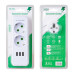 Розетка трійник із заземленням F102-White, 2 розетки+3USB(1А), 2500W, 10A, 110-250V~Max, Blister