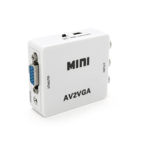 Конвертер Mini, AV to VGA, ВХІД 3RCA(мама) на ВИХІД VGA(мама), 720P/1080P, White, BOX