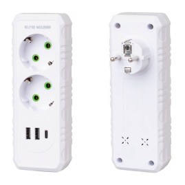 Розетка трійник із заземленням F103-White, 2 розетки+2USB+1Type-C, 2500W, 10A, 110-250V~Max, Blister