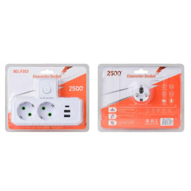 Розетка трійник Т-подібний із заземленням F303-White, 2 розетки+2USB+1Type-C, 2500W, 10A, 110-250V~Max, Blister