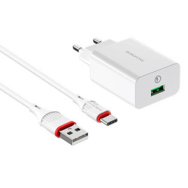 Набір BOROFONE BA21A СЗУ+ кабель Type-C, 1xUSB, 3A, кабель 1м, White, Blister