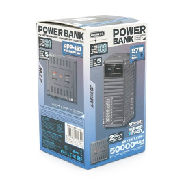Power Bank Remax RPP-161 50000mAh, PD 27W+QC 22.5W, Gray, 1.054kg