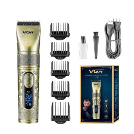 Акумуляторна машинка для стрижки VGR V-659, 5 насадок, регулювання потужності 6500-7500 RPM, IPX7, LED display, Box