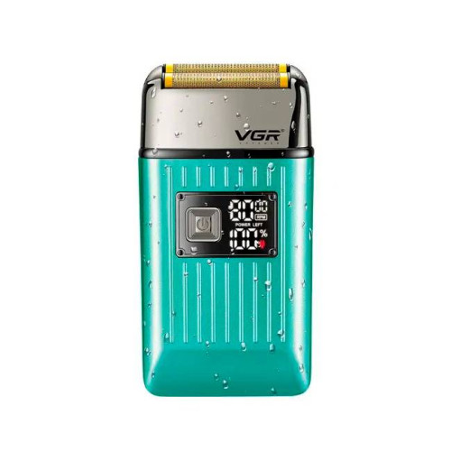 Електробритва VGR V-357 GREEN, подвійне лезо, 2 насадки, висувний триммер, IPX6, LED display, Box