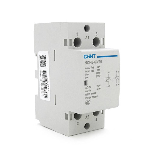 Контактор CHINT NCH8-63/20 AC24V,63А, 12kW, 2NO, на DIN-рейку, 85*65,5*36мм