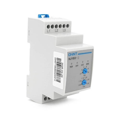 Реле контролю фаз CHINT NJYB3-2 AC380V, 3F3P, Захист U+ (1.05~1,3) *Us, Затримка 0,1~10с, Захист обриву фаз, Ue240/415V, Ie0.75/0.47, 1CO+1NO