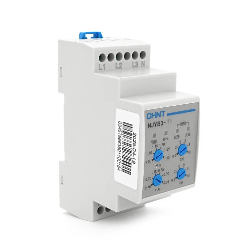 Реле контролю фаз CHINT NJYB3-11 AC220V, 1-2F4P, Захист U+(1,05~1,3)*Us/U-(0,7~0,95)*Us,Затримка 0,1~10с,Захист обриву фаз, Ue240/415V,Ie0.75/0.47, 1CO+1NO