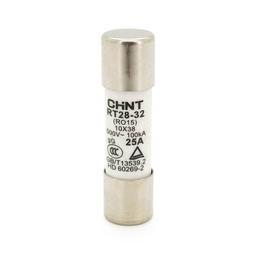 Плавкий запобіжник CHINT-RT28-32 (RO15) 25A 500AC, 10×38mm, змінної напруги, 20 штук в упаковці, ціна за 1 штуку