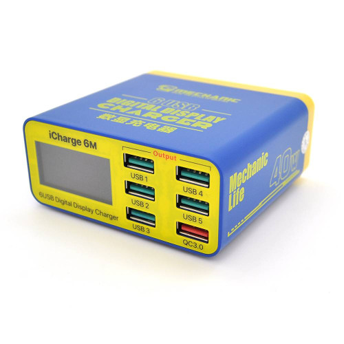 Зарядні станція з цифровою індикацією MECHANIC iCharge 6M , 6*USB-A(1*QC3.0-15W), 220V/40W. 155*115*55mm