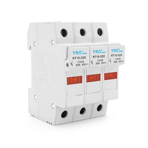 Корпус під плавкий запобіжник YRO RT18-32/3P, 32A, 500/690V, зі світловим індикатором, DIN, під запобіжник 10*38mm,контакти мідь78*52.8mm
