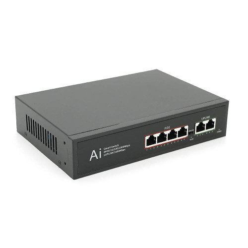 POE комутатор гігабітний Merlion 4 POE 10/100/1000 + 2 RJ45 10/100/1000 вбудований блок живлення 52V 1.25A