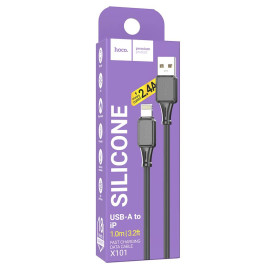 Кабель Hoco X101 Silicone, Lightning-USB, 2.4А, довжина 1м, Black, BOX