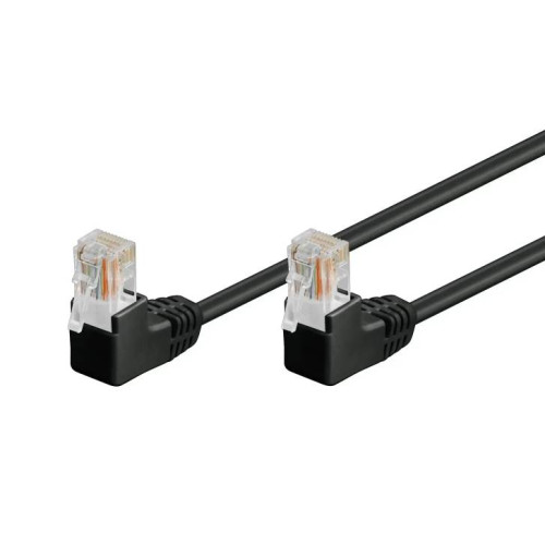 Патч-корд неекранований RJ45 UTP5e 0.25m patch D=4.9mm AWG26 2x90° Gold, Cu чорний