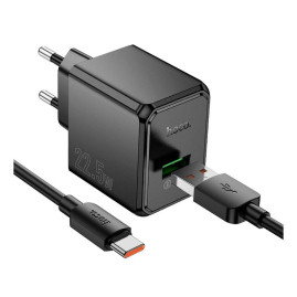 Набір СЗУ 110-240V HOCO CS17A+ кабель Type-C, 1xUSB, 22.5W, 1м кабель, Black, Blister