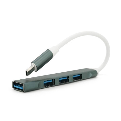 Хаб Type-C, 4 порти USB 3.0, 10 см, Black, Blister